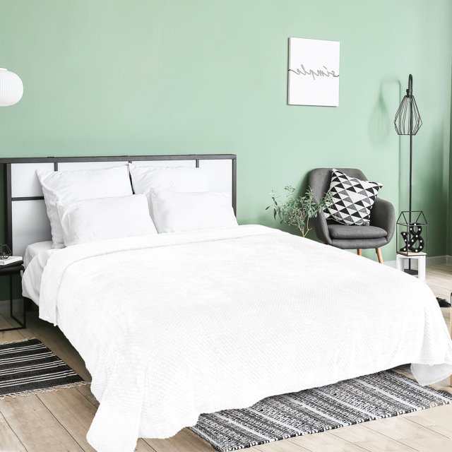 PiccoCasa Couverture de Lit en Molleton de Luxe Tissée en Maille pleine-TG Blanche
