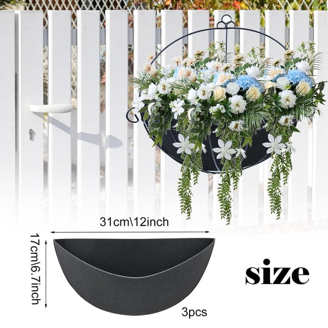 Flower Pots Outdoor Half Round Basket Liner, 3PCS Reusable Fabric Plant Pot Padding for Window Box Vegetable Planter, Garden Pots and Planters