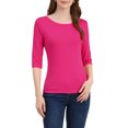 thumbnail image 1 of INSPIRE CHIC Hauts pour Femmes Manches au Coude Encolure Bateau Coupe Ajustée T-Shirt Classique Décontracté TP Rouge Rose, 1 of 8