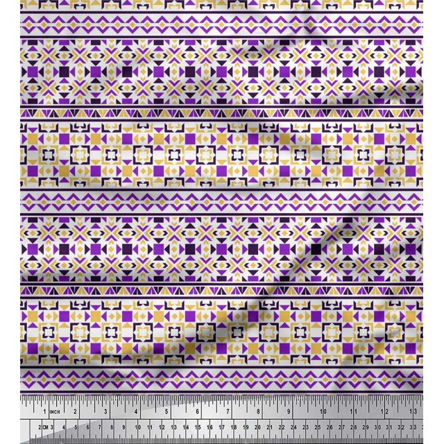 Soimoi Cotton Voile Fabric Aztec Geometric Printed Craft Fabric by The Yard 56 Inch Wide
