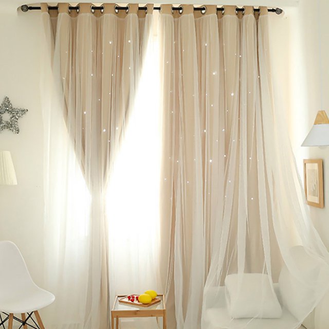 Agiferg Starry Sky Sheer Curtain Tulle Window Treatment Voile Drape Valance Double-deck