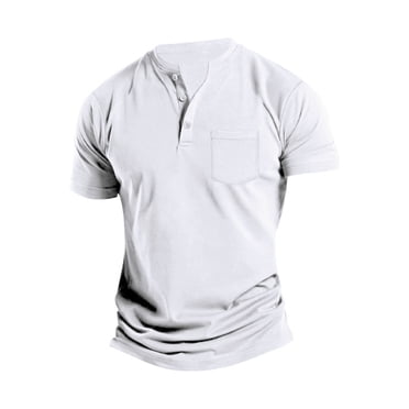 FAIWAD T-Shirts à Manches Courtes pour Hommes, Boutons, Décontractés, Ajustés, Col Montant, Basiques, Été, Couleur Unie, Hauts d'Entraînement