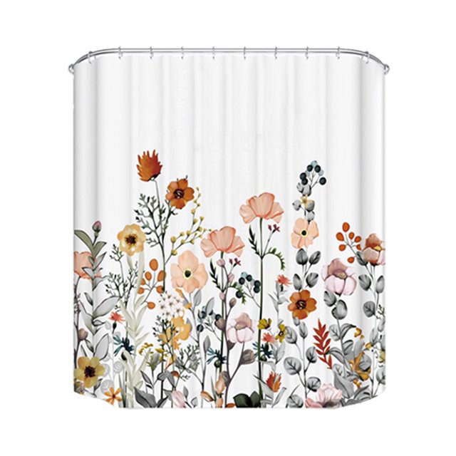 Transemion Rideau de Douche avec Crochet Motif Feuilles Plantes Fleurs Rideaux de Salle de Bain Tissu Polyester Anti-Moisissure Moustiquaire de Baignoire Fleur Colorée 90*180