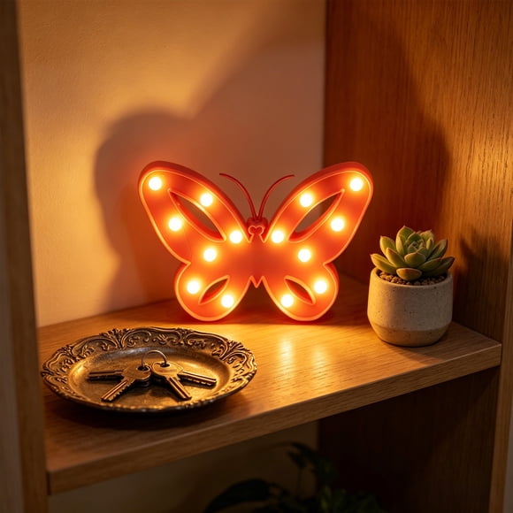 Lisbinx LED Night Light Marquee Desk Lamp in Lepidopteran (Butterfly) Shape, Warm White, Battery Operated, Plastic Wall Decor for Kids Bedroom, Blue/White, 1 Pack, 27 x 18 x 3 cm