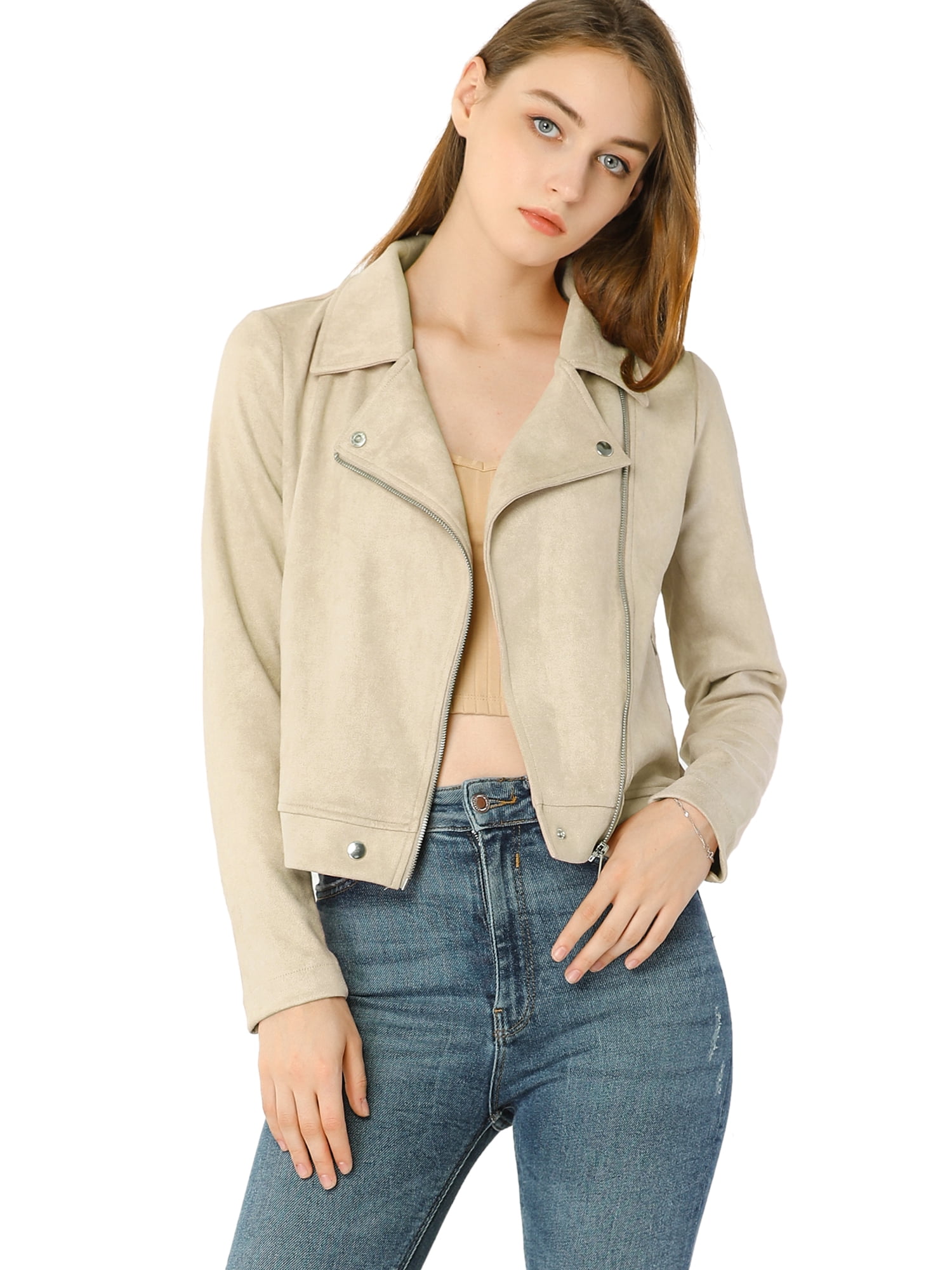 INSPIRE CHIC Veste de Moto Biker Zippée à Manches Longues en Faux Suède pour Juniors