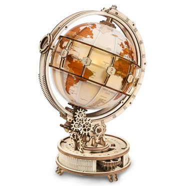 ROKR 6" World Luminous Globe 180 Pieces 3D Wooden Puzzle Model-Self Assembled Tellurion Building Toys