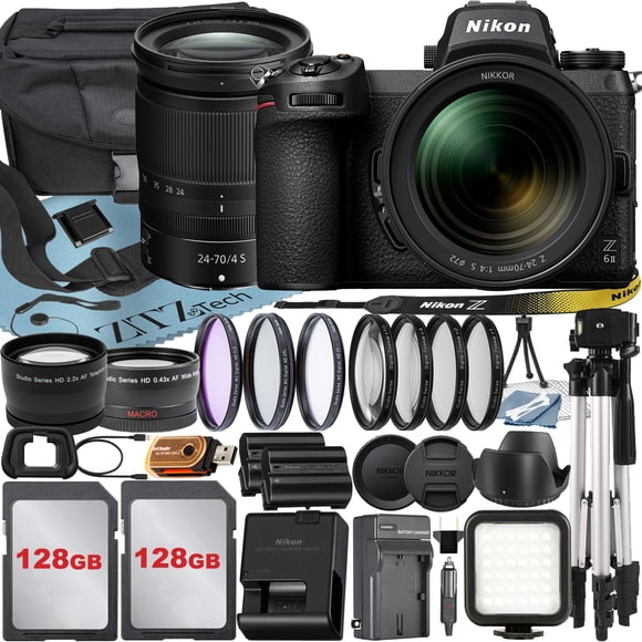 Nikon Z6 II Mirrorless Camera with NIKKOR Z 24-70mm f/4 S Lens + 128GB Card + Case + Telephoto + Tripod + ZeeTech Accessory Bundle
