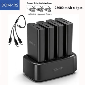 Domars 25000mAh Portable Power Bank Set, 100W Fast Charging Power Bank with Charging Base, 4 Pack High Capacity External Battery Pack with 4 Output Ports for Laptop Phone Tablet