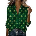 thumbnail image 1 of Haut de la Saint-Patrick pour Femme, Chemise Verte à Manches Longues Boutonnée, Blouse Décontractée Boutonnée avec Col Rabattu, Haut en Polyester Tendance pour la Maison et le Quotidien, Idées de Tenue pour la Saint-Patrick, 1 of 8