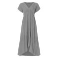 thumbnail image 2 of Ketyyh-chn99 Robes Chemise pour Femmes Grande Taille Robe Soleil Robes pour Femmes Robe d'Été Manche à Volants Ample Fluide Plissée Robe Mini Gris,TG, 2 of 4