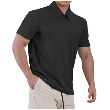 Besolor Summer Shirts for Men Short Sleeve Collared Golf Workout T-Shirts Casual Solid Color Basic Tee Tops