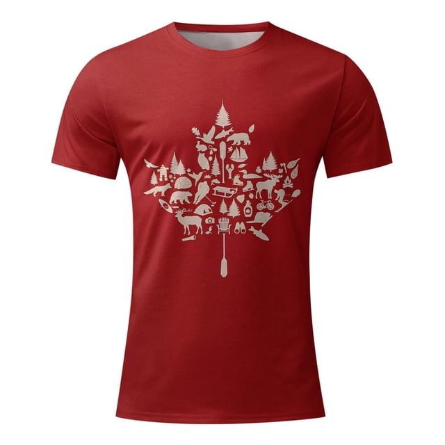 TIMIFIS T-Shirts pour Femmes Été Col Rond Manches Courtes Chandails Décontractés Vintage Feuille d'Érable Canadienne Imprimée T-Shirts