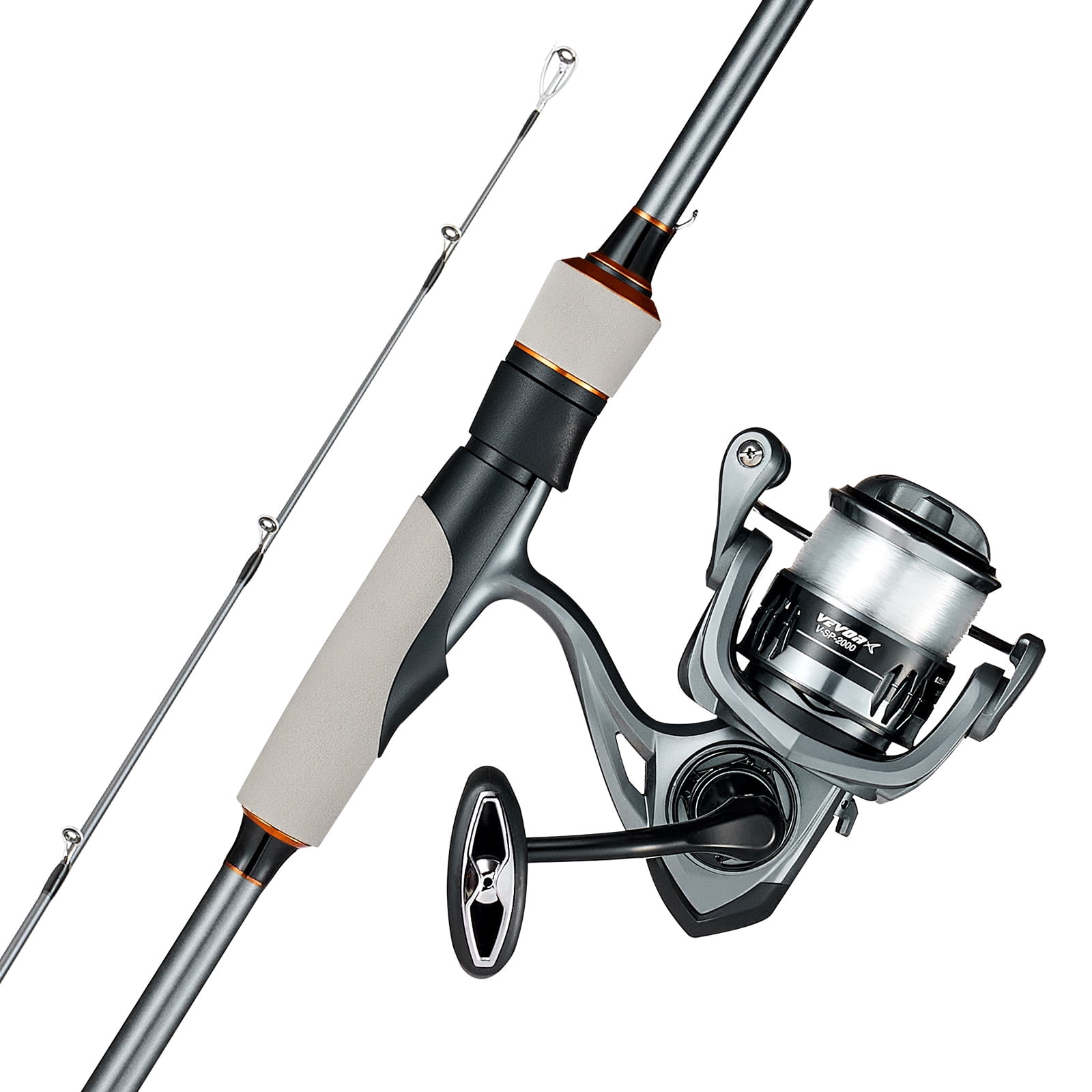 VEVOR Rod and Fishing Reel Combo, IM6 Fiberglass & Carbon Fiber Spinning Rod and Reel Combo, Bass Fishing Pole with 6.5 ft Two-Piece Rods, 6+1 Ball Bearings, Stainless Steel Guides with Ceramic Rings