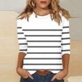 thumbnail image 2 of Lenpel Hauts à Manches 3/4 pour Femmes Tendance à Rayures Col Rond Grande Taille Tuniques T-Shirts Décontractés Blouses, 2 of 5