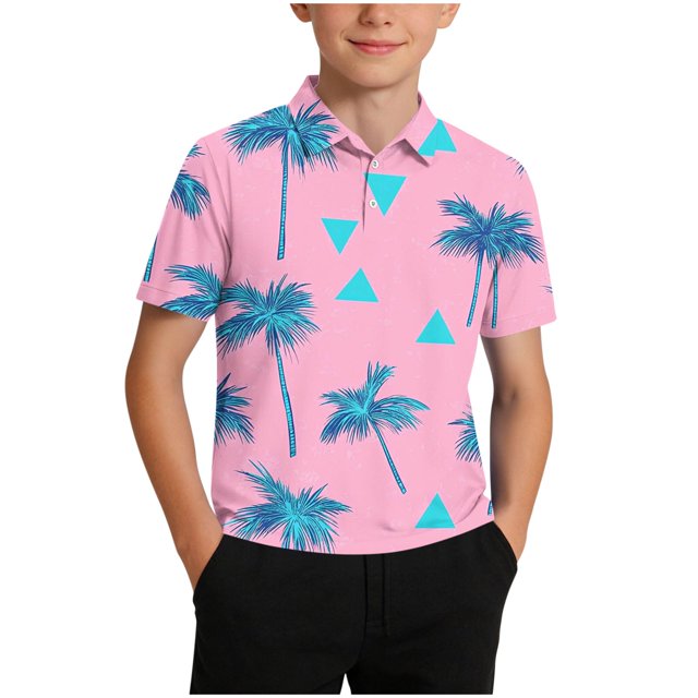 Zpanxa Chemise Garçon à Boutons, Imprimé, Col à Revers, Manches Courtes, Chandail Décontracté à Enfiler en Polyester, 7-8 Ans
