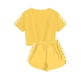 thumbnail image 4 of Économies d'Été! HVOBTTY Ensemble Décontracté 2 Pcs à Manches Courtes pour Filles, Ensemble de Mode Décontracté à Manches Courtes pour Garçons et Filles avec Col Rond, Boutons et Short Imprimé Jaune, 9 Ans, 4 of 4