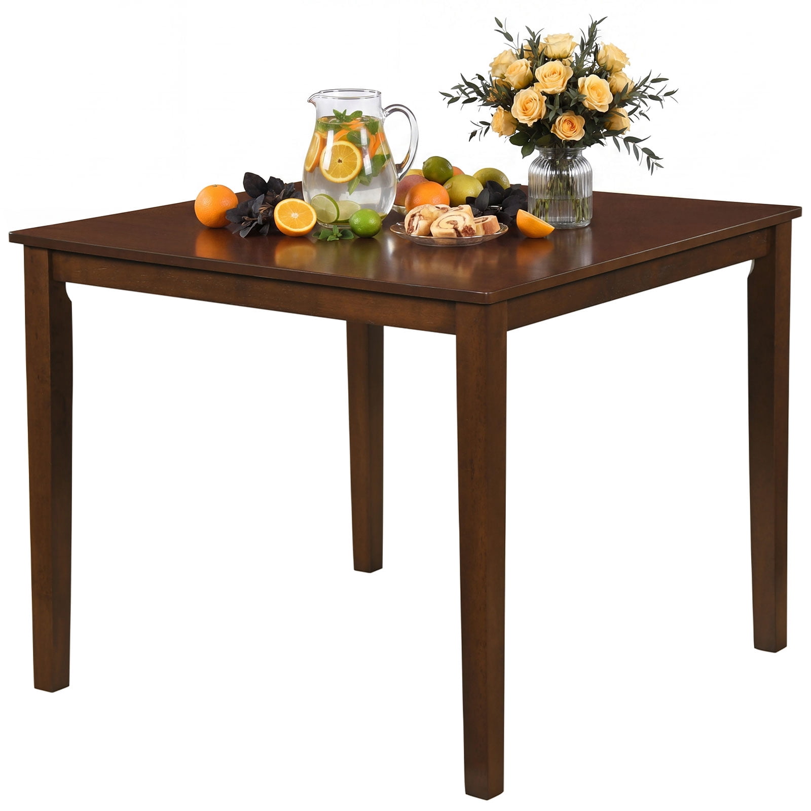Costway Farmhouse Dining Table for 4 People, 35” Square Kitchen Table with Rubber Wood Legs