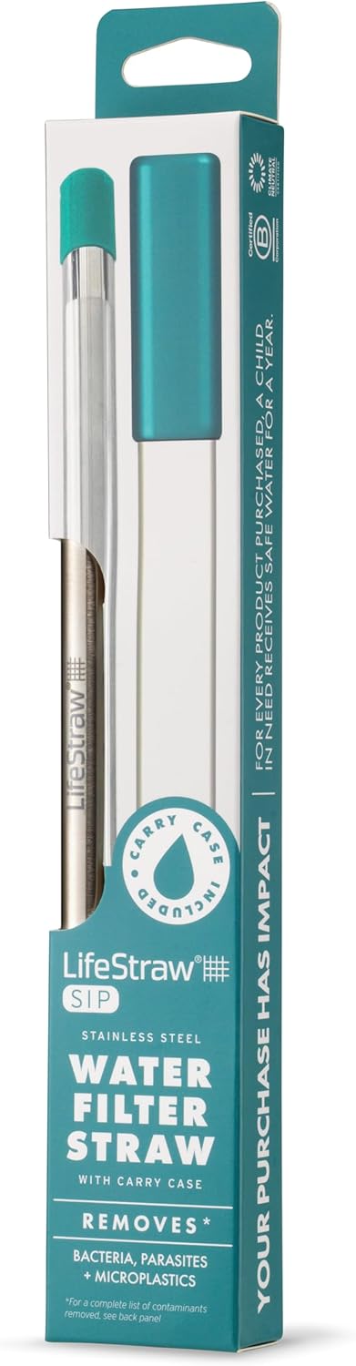 Paille filtrante en acier LifeStraw SIP 1 pièce avec étui de transport - Bleu sarcelle