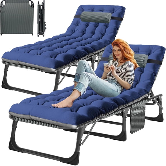 ABORON Lot de 2 Chaises Longues Pliantes pour Patio - 5 Positions Réglables - Lit de Camp Pliable de 28 Pouces de Large avec Coussin, Chaise Longue de Plage Portable pour Piscine, Pelouse, Terrasse, au Bord de la Piscine, Bain de Soleil Extérieur