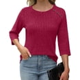 thumbnail image 3 of Pincandy Chandails pour Femmes Mode d'Automne Hauts à Manches 3/4 Col Ras du Cou Chemises à Boutons Chandail Décontracté Mignon Vêtements d'Hiver, 3 of 5