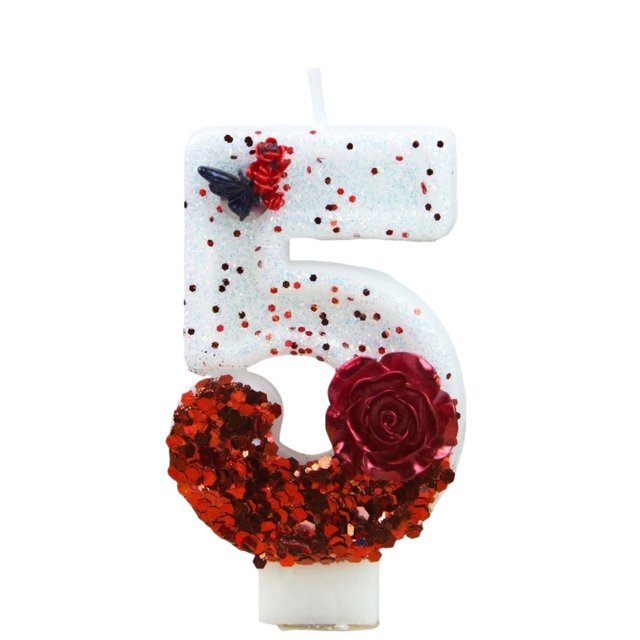 Goleeg Number 5 Butterfly Birthday Candles, Number Cake Candles Decorated with Red Roses, for Birthdays, Anniversaries and Wedding Celebrations
