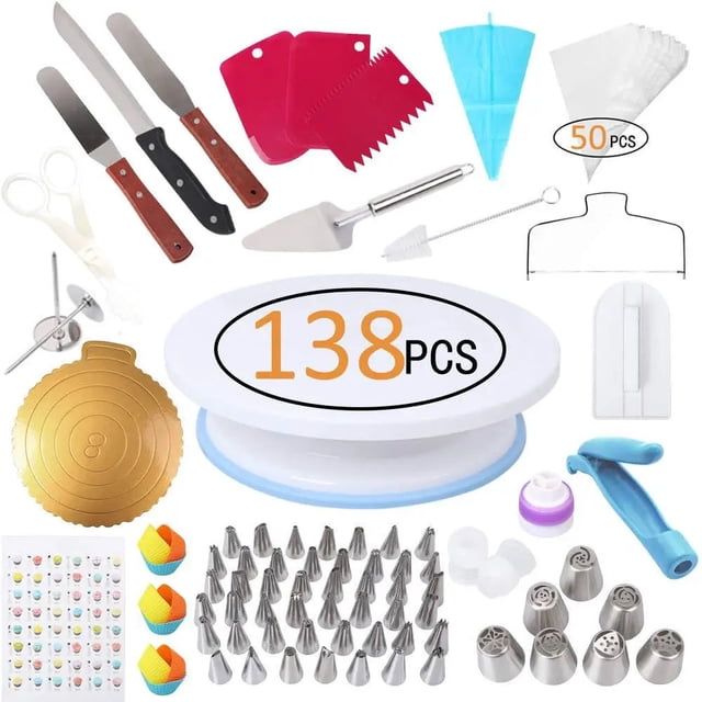 yeacher 138-Piece Cake Decorating Set with Turntable, Stainless Steel Icing Tips, and Tools for Baking and DIY Cake Design