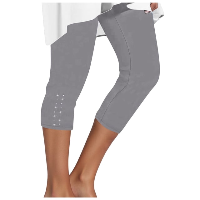 Capri Leggings For Women Summer Rhinestone Dressy Cropped High Waist Yoga Pants Compression Leggings Workout Pants Workout Leggings for Women Pack Womens High Waist Yoga Leggings with Pockets plus