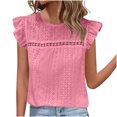 thumbnail image 1 of GigrtiJin Hauts d'Été pour Femmes à Volants, Col Rond, Oeillets, Ajourés, Chemises Unies, Manches Courtes, Blouses Basiques Mode, 1 of 8