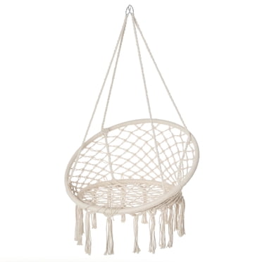 Outsunny Chaise Hamac de Patio, Balançoire Hamac à Corde Suspendue, Blanc Crème