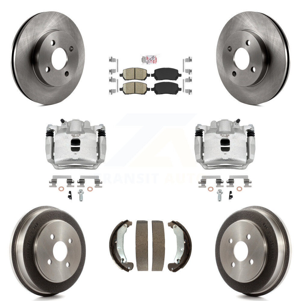 Transit Auto Front Rear Disc Brake Caliper Rotors Drums Ceramic Pads Kit (8Pc) for Car Saturn Ion Chevrolet Cobalt Pontiac Pursuit KC8-101433N