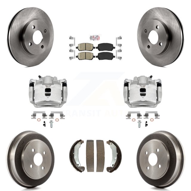 Transit Auto Front Rear Disc Brake Caliper Rotors Drums Ceramic Pads Kit (8Pc) for Car Saturn Ion Chevrolet Cobalt Pontiac Pursuit KC8-101433N