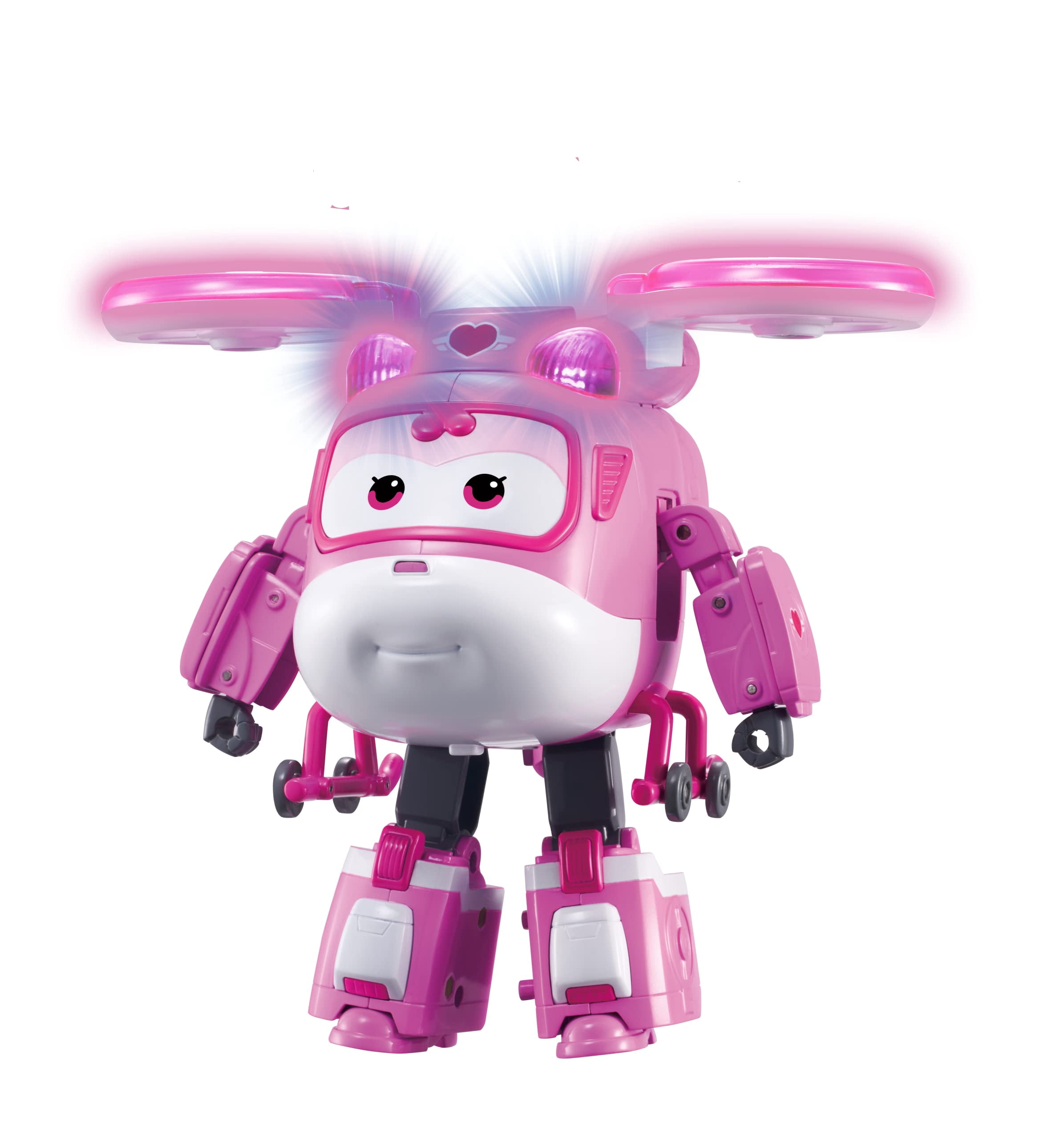 Super Wings - 6" Deluxe Transforming Super Charged Dizzy Airplane Toys Action Figure | Season 4 | Plane to Robot | Toy Plane Vehicle for 3 4 5 Year Old Boys and Girls | Light and Sound Effects Pink