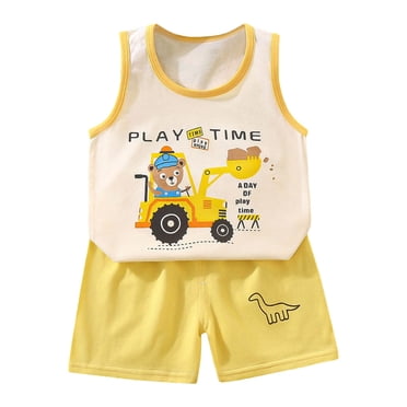 Ketyyh-chn99 Ensemble de Vêtements pour Bébés Garçons Tenue d'Été pour Tout-Petits Ensemble de Gilet Imprimé oon pour Bébés Garçons Shorts d'Été en Coton pour Garçons Vêtements d'Été pour Filles Ensemble Deux Pièces pour 4-5 Ans, Jaune Pâle