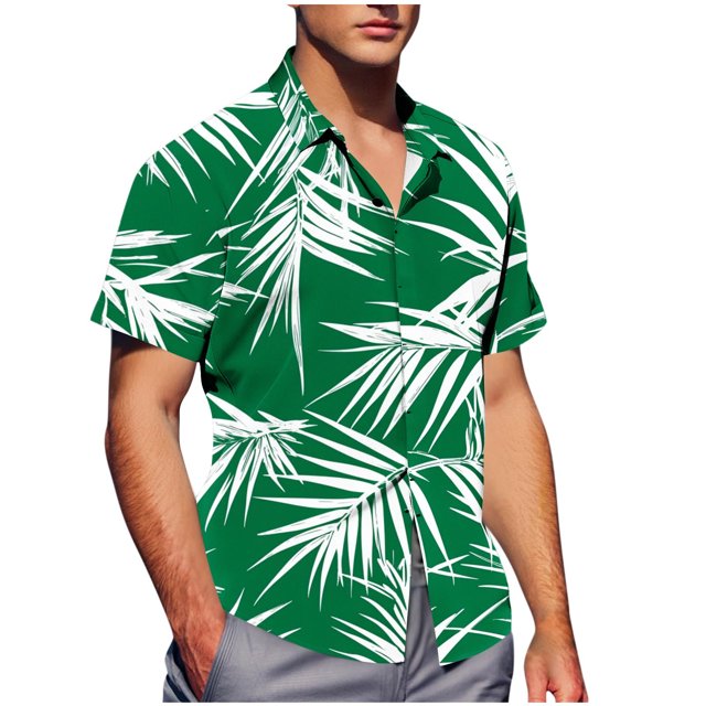 Pisexur Shirts for Man T Hommes Mode Décontractée Col Rabattu Imprimé Manches Courtes Chemise Boutonnée Vert Menthe, S Chemises de Golf Hommes & Chemises Hommes