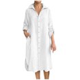thumbnail image 2 of Sentmoon Robes de Plage pour Femmes Col Manches Longues Robes d'Été pour Femmes 2026 Couleur Unie Coupe Décontractée Bouton Robe Maxi en Lin Essentiels de Plage Ravissants pour la Famille, 2 of 6