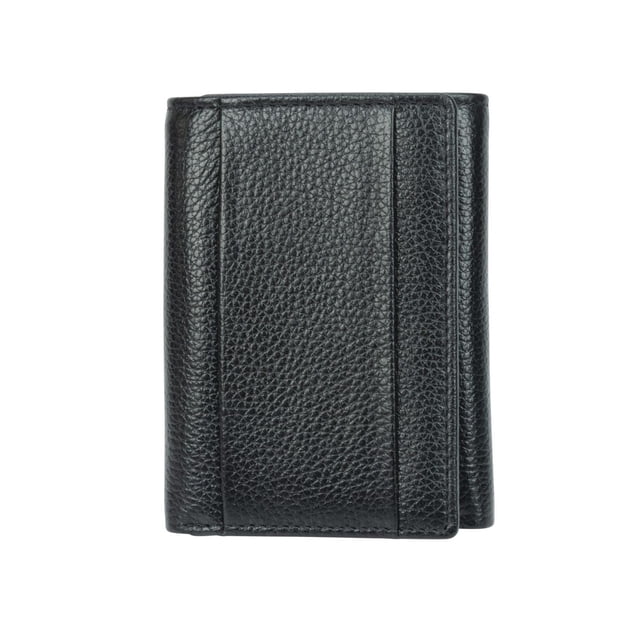 R70 Barnes Trifold avec Portefeuille Trifold en Cuir Véritable Rfid, Vue Fermée à Trois Panneaux Montrant un grain de Cuir Texturé et des Coutures Pliées, silhouette Rectangulaire Compacte; Comprend Neuf Fentes pour Cartes, une Fenêtre d'Identité Ouverte, Deux Poches pour Monnaie et Doublure Rfid pour protection Électronique, Pratique pour les Déplacements Ou les Voyages et Souvent Utilisé comme Porte-Cartes de Voyage Organisé.