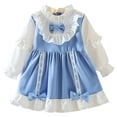 thumbnail image 2 of RXIRUCGD Robe Mignonne pour Fille en Dentelle Patchwork avec Nœud Loli à Manches Longues et Col Rond ( Bleu, Taille : 2-3 Ans ), 2 of 7