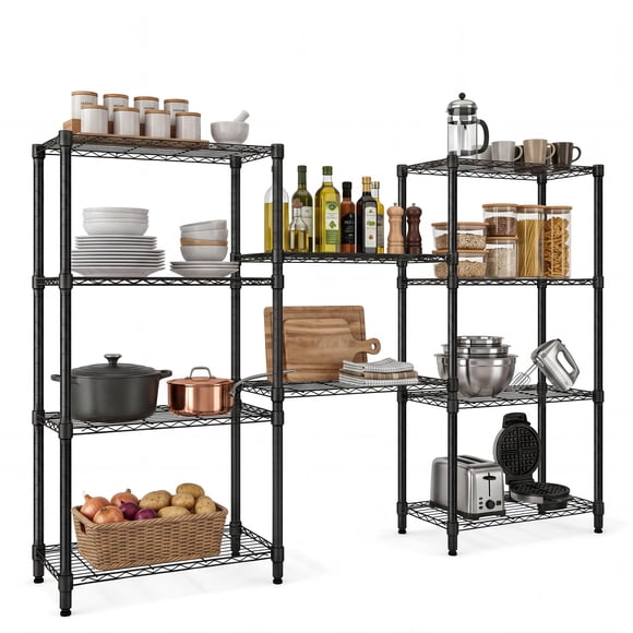 GOGRANT 4-Tier Compact Storage Shelving Unit, Carbon Steel Adjustable Utility Rack, Freestanding Metal Shelf for Garage Pantry Closet, Space-Saving Design