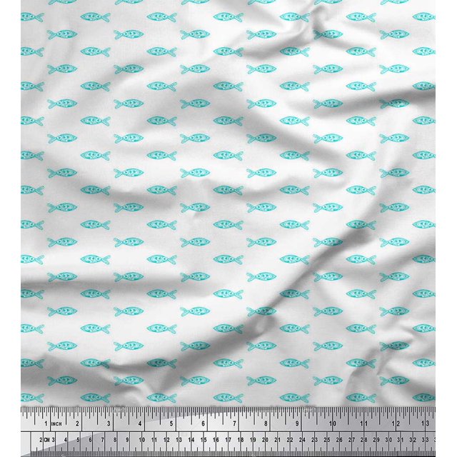 Soimoi Green Poly Georgette Fabric Fish Ocean Printed Craft Fabric by the Yard 42 Inch Wide