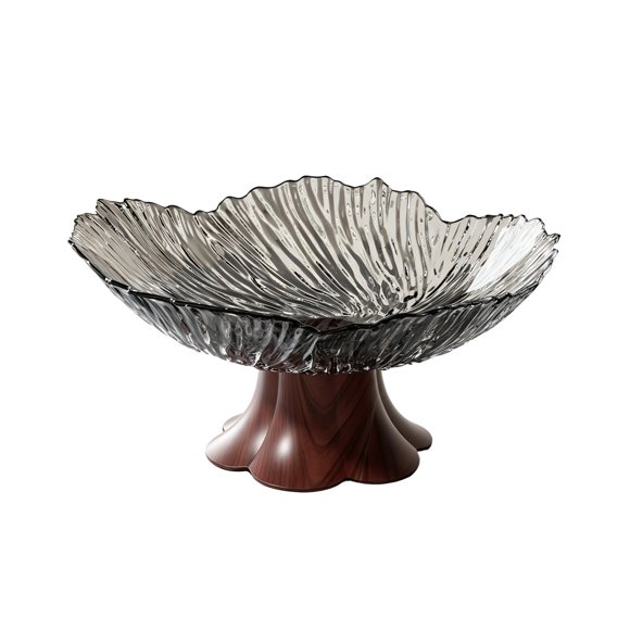 Bol de Service sur Piédestal à Faux Grain de Bois en Plastique Transparent en Forme de Pétale Style Vintage pour Fruits Bonbons Collations Maison Cuisine