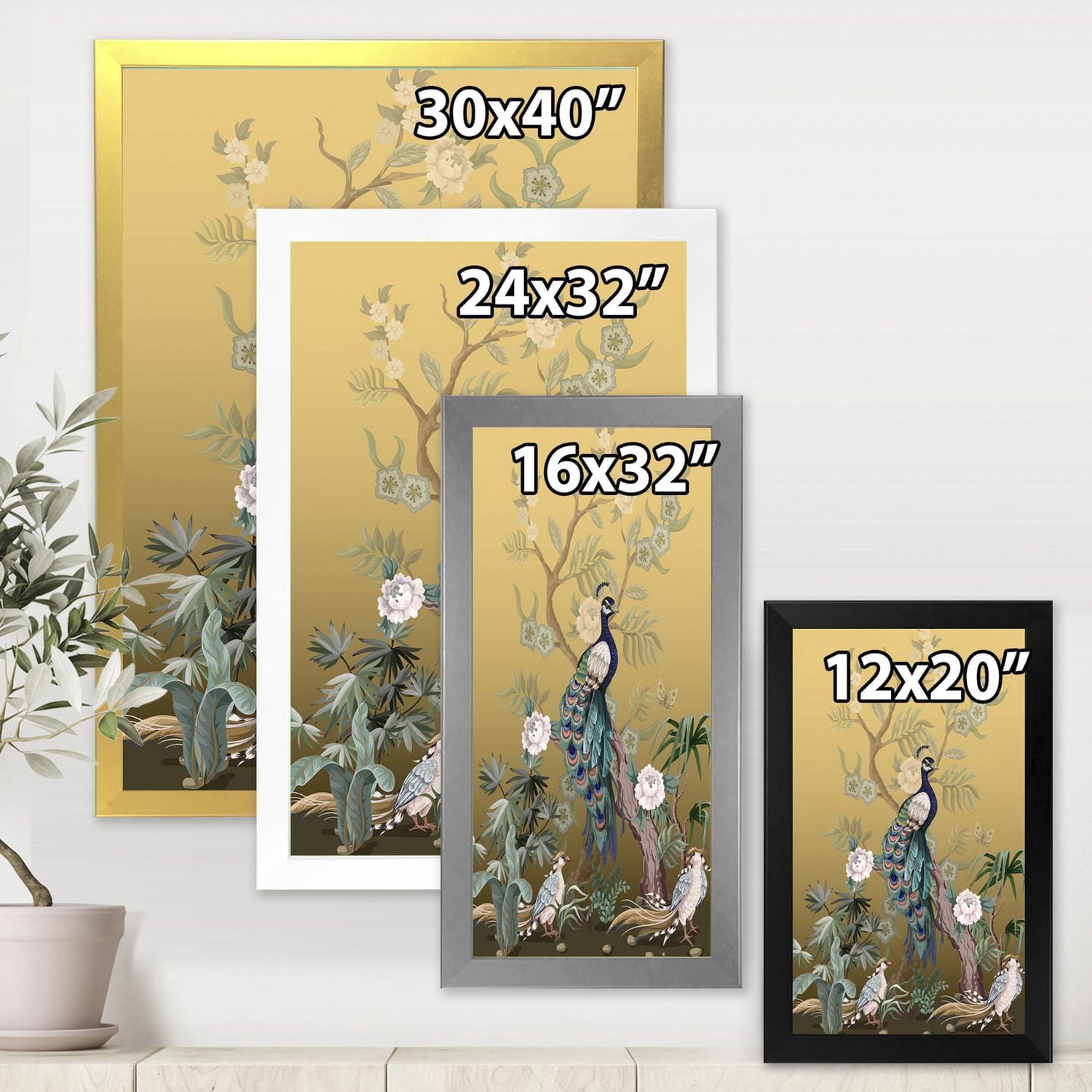 Designart Chinoiserie Aux Oiseaux Et Pivoines VI Art mural encadré