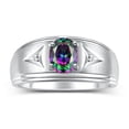 thumbnail image 1 of RYLOS Men's Rings Sterling Silver Classic 8X6MM Oval Gemstone &  Diamond Ring Alexandrite June Birthstone Rings For Man Silver Rings Size 11, 1 of 7