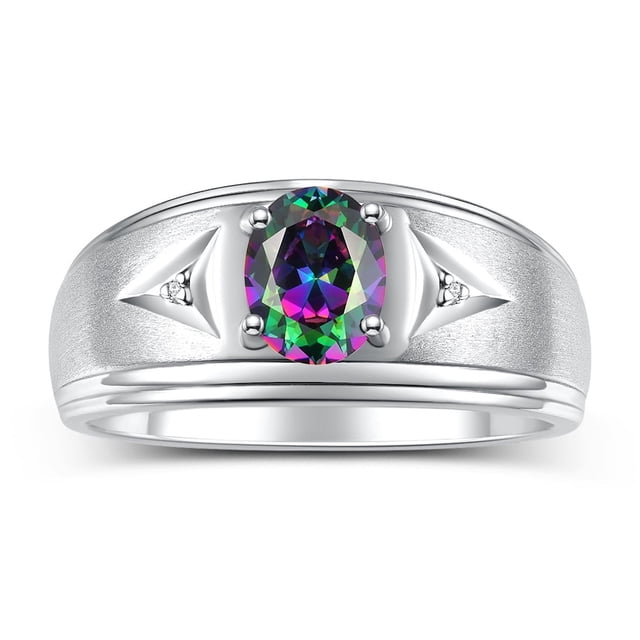 RYLOS Men's Rings Sterling Silver Classic 8X6MM Oval Gemstone & Diamond Ring Alexandrite June Birthstone Rings For Man Silver Rings Size 11