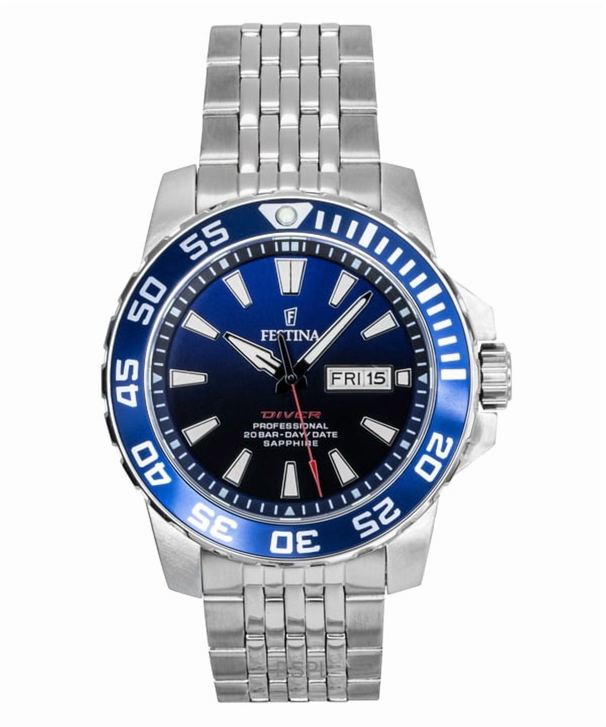 Festina Montre Homme en Acier Inoxydable Cadran Bleu Quartz Diver's F20661-1 200M