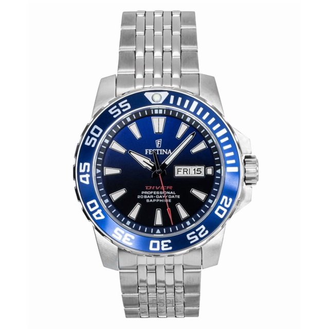 Festina Montre Homme en Acier Inoxydable Cadran Bleu Quartz Diver's F20661-1 200M