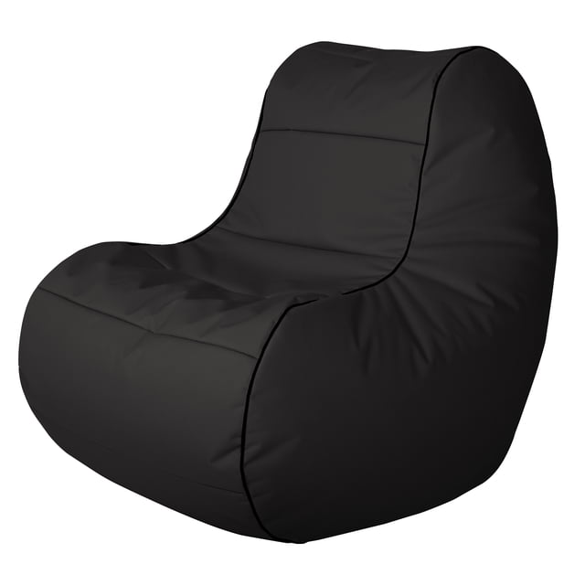 Gouchee Home ChillyBean Black Waterproof Bean Bag Chair made with durable polyester oxford fabric and PVC backing, filled with polystyrene beads for flexible support, featuring a curved backrest and wide seat in a front 3/4 view, ideal for kids' rooms and versatile indoor seating.