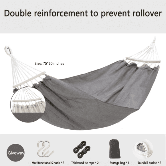 FTCBJJA Double-Person Portable Hammock for Garden - Sturdy Swing Hammock Up to 660lbs with Travel Bag for Porch, Patio, Yard, Bedroom, Outdoor, Beach (Gray)