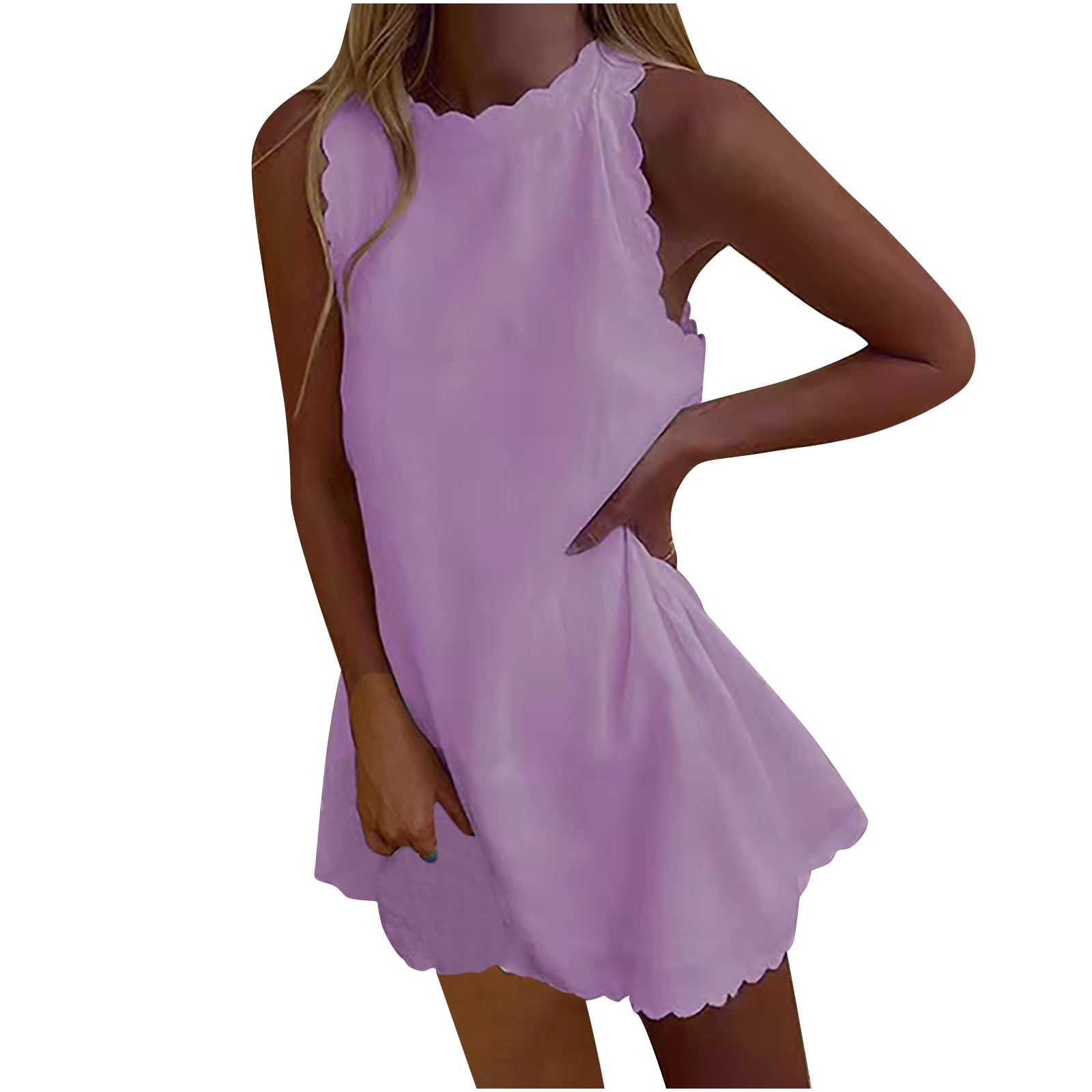 Gspmoly Robes d'Été pour Femmes 2025, Robe pour Femme Robes d'Été pour Femmes Plage Robe T-Shirt Unie Sans Manches Décontractée Ample Robe Débardeur Robes de Soirée pour Femmes Économies d'Été