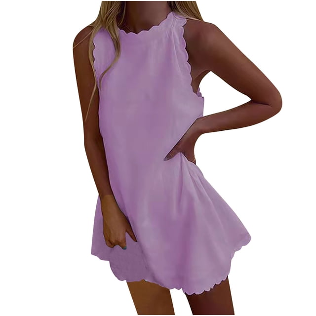 Gspmoly Robes d'Été pour Femmes 2025, Robe pour Femme Robes d'Été pour Femmes Plage Robe T-Shirt Unie Sans Manches Décontractée Ample Robe Débardeur Robes de Soirée pour Femmes Économies d'Été
