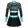 thumbnail image 3 of RUNQHUI Filles Enfants Paillettes Manches Longues Robe de Danse Ballet Uniforme d'Équipe Compétition Encouragement Danse Noir&Bleu Vert 8, 3 of 7